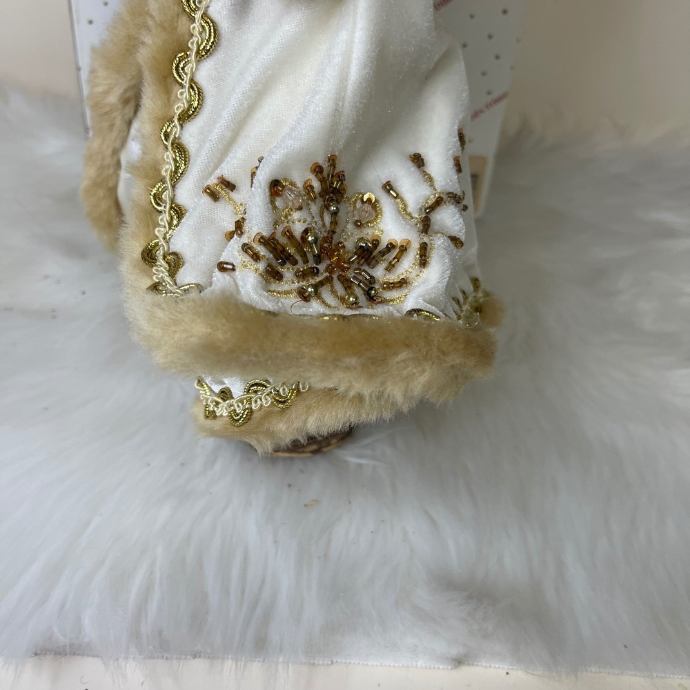 Vintage Dillard's Trimmings 14" Fabric Mache Santa Figurine w/ Box Gold White - Picture 10 of 12
